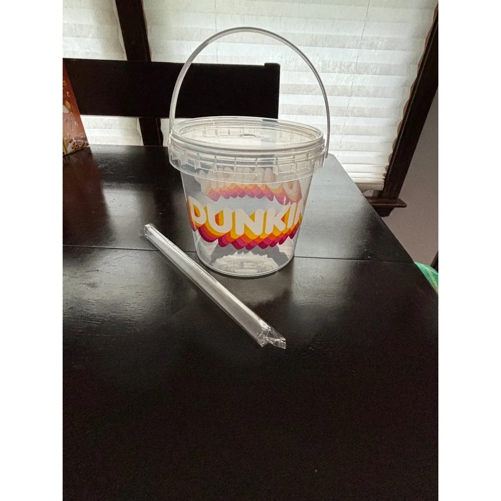 Dunkin Donuts Wicked Lahge 40oz Clear Plastic Bucket Cup with Lid and Straw New